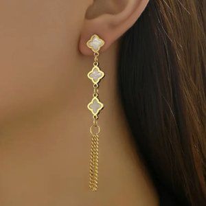18k Gold Plated Clover Tassel Earrings